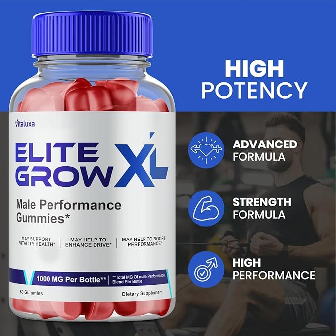 Elite Grow XL Gummies, EliteGrow XL Advanced Formula Males Premium Supplement, EliteGrowXL Performance Blend 800MG All Natural Muscle Growth Ingredients Support Maximum Strength Reviews (60 Gummies)