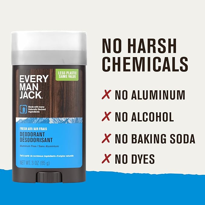 Every Man Jack Fresh Air Men’s Deodorant - Stay Fresh with Aluminum Free Deodorant For all Skin Types - Odor Crushing, Long Lasting, with Naturally Derived Ingredients - 3oz (2 Pack)