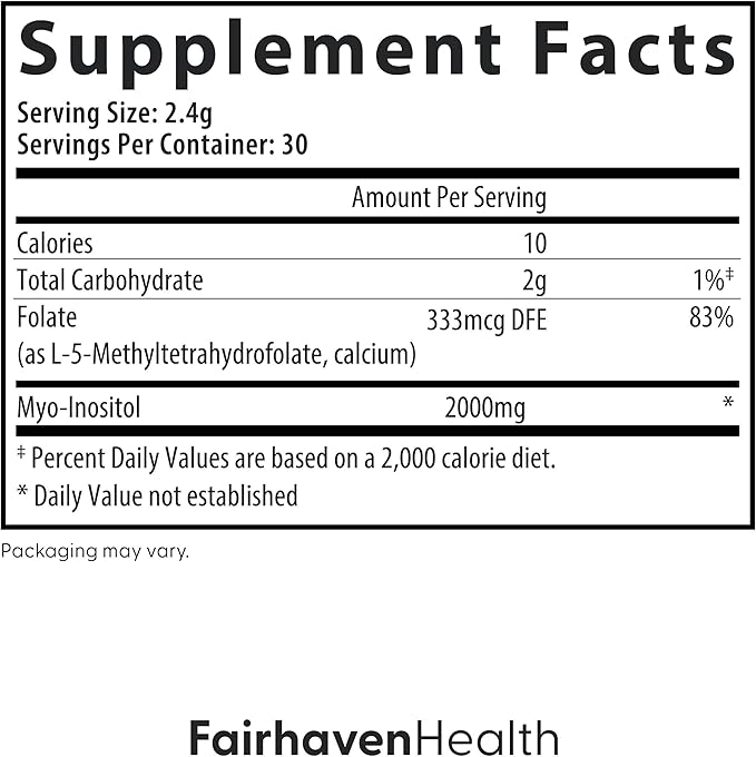 Fairhaven Health Folate and Myo Inositol Powder for Women - 1 Per Day, Female Fertility Supplement, Ovarian Health and Egg Quality - 2000 mg Myo-Inositol and 333 mcg Methylfolate – 30 Stick Packs