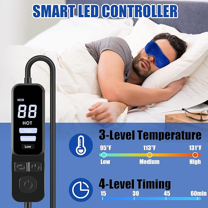 Heated Eye Mask, Dry Eye Mask Heat Eye Compress with Flaxseed, Warm Eye Compress Heating Pad with Temperature Timer Control for Sleep, Blepharitis, Dark Circles, MGD, Puffy Eyes