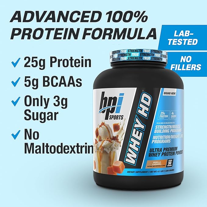 BPI Sports Whey HD Ultra Premium Protein Powder Isolate | Workout Whey Protein Powder For Men & Women for Muscle Gain | Milk Protein Concentrates | Chocolate Cookie/ Vanilla Caramel, 4.07 Pound