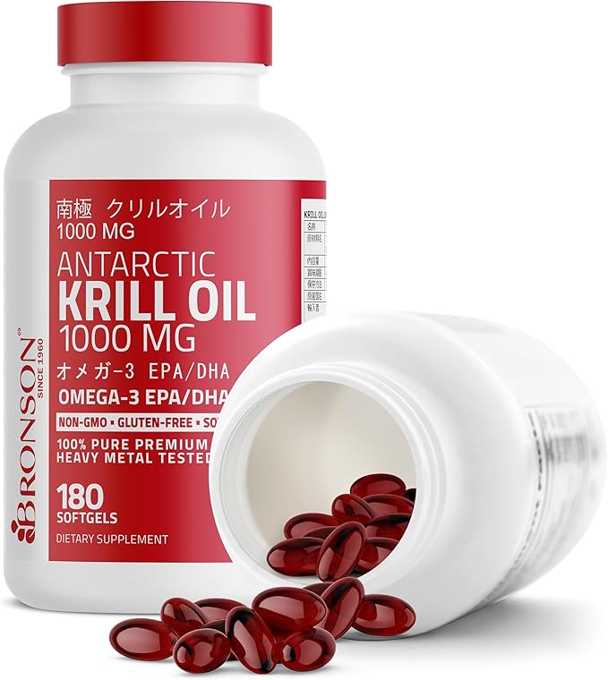 Bronson Antarctic Krill Oil 1000 mg with Omega-3s EPA, DHA, Astaxanthin and Phospholipids 180 Softgels