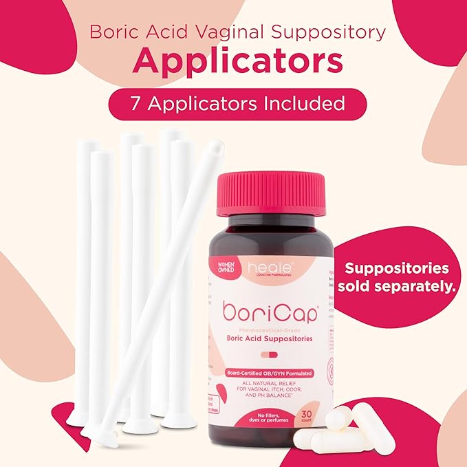 BoriCap - Boric Acid Vaginal Suppository Applicators - Hygienic Solution for Easy Glide Applicator Insertion - Washable and Reusable - Feminine Care and Hygiene Products - Made in USA by Heale - 7 ct