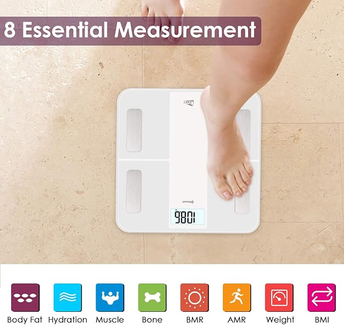 Uten Body Fat Scale Smart BMI Scale Digital Bathroom Wireless Weight Scale, Body Composition Analyzer with Smartphone App sync with Bluetooth-Compatible (White), Connect USB Cable to Charge