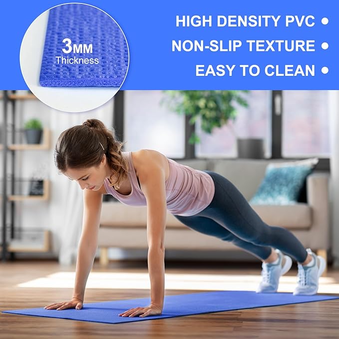 Funtery 24 Pcs 3 mm Thick Yoga Mat Exercise Workout Mat Non Slip Fitness Yoga Pad for Women Gym Home Yoga Pilates