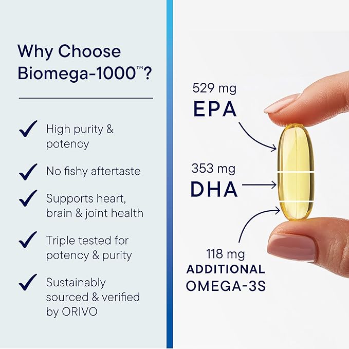Biotics Research Biomega-1000™ Omega 3 Fish Oil with EPA/DHA -Omega-3 Fatty Acids 1000 mg- Highly Concentrated Fish Oil for Women & Men –Supports Immune, Brain & Heart Health–90 Softgels