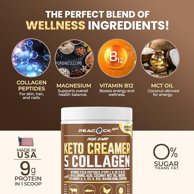Collagen Keto Coffee Creamer Powder 12.2 oz - Hydrolyzed Collagen Peptides with Coconut MCT Oil, B12, Magnesium, Unflavored Protein Powder, Sugar Free Coffee Creamer for Smoothies & Baking