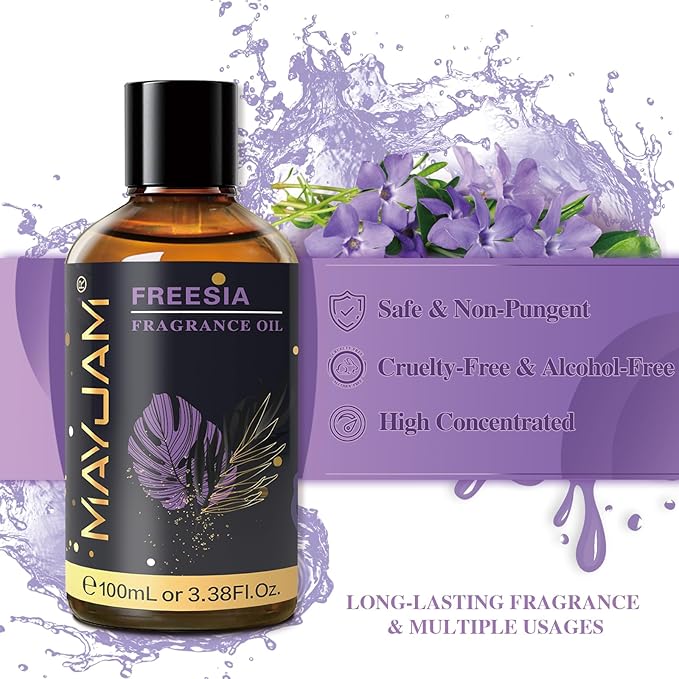 100ML/3.38FL.OZ Freesia Fragrance Oils with Glass Dropper, Essential Oils for Diffusers for Home, Long Lasting Scented Oils for Diffusers Soap Candle Making
