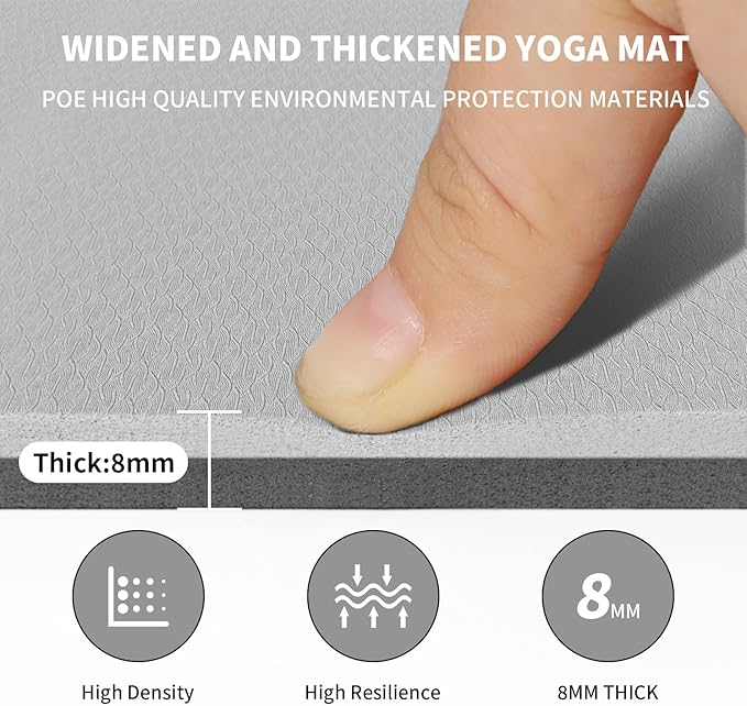 8mm Large Yoga Mat (6'x 4') - Extra Long and Wide 72 x 48 x 0.32 inches, Non-Slip POE Fitness Mat, Eco-Friendly, Thick Wide Exercise Mat for Home Workouts,Ideal for Yoga and Pilates.