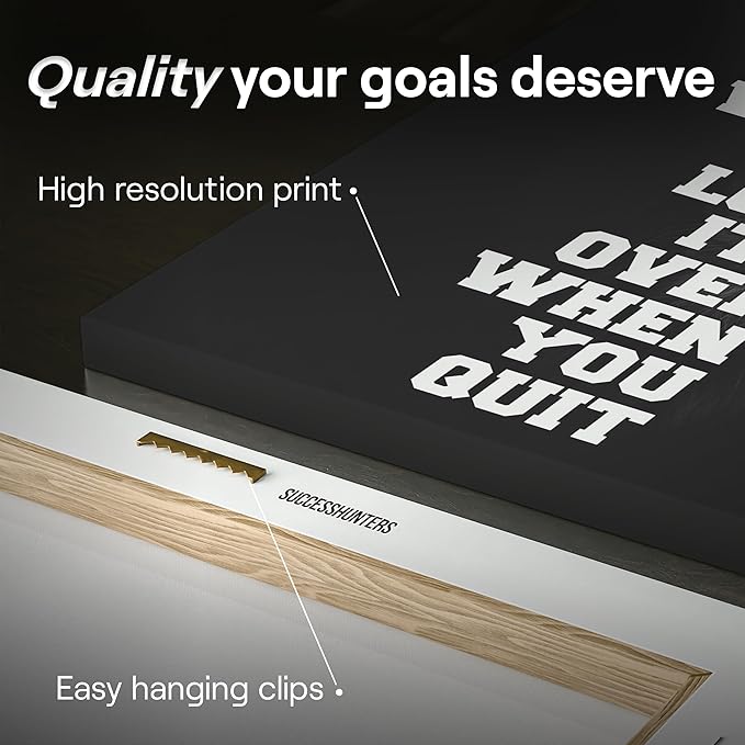 6X Motivational canvas, wall art for bedroom and office, inspirational black and white canvas poster, motivational poster set, decor bundle for home, wall pictures for living room (6x - 16 X 16 in)