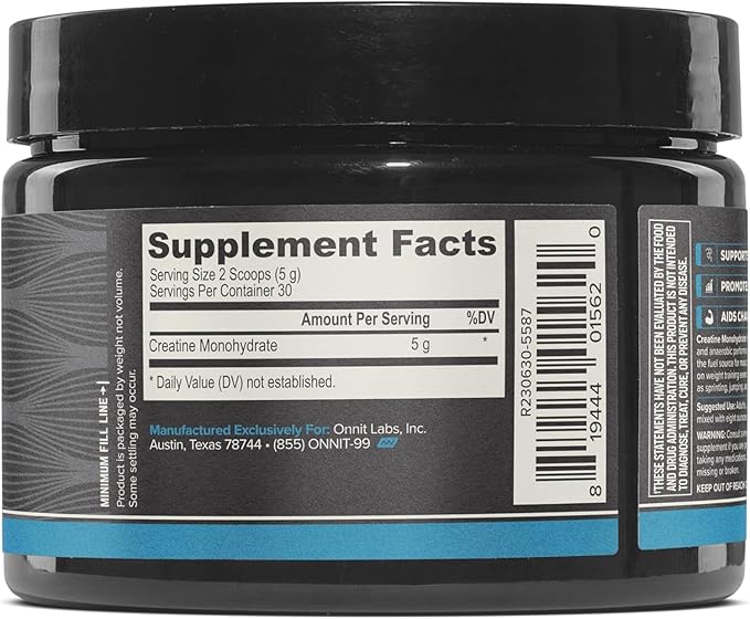 ONNIT Creatine Monohydrate Powder – 5g Premium Creatine for Muscle Strength, Power & Lean Mass, Supports Brain Health & Cellular Energy, Unflavored, 30 Servings, 5.29 oz (2-Pack)