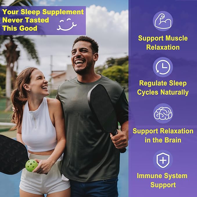 Melatonin Free Sleep Gummies, with Magnesium Glycinate, GABA, 5-HTP, L-Theanine, Valerian, Chamomile, Lemon Balm, Vitamin D3 & B6 - Hormone & Drug- Free, Non-Habit Forming,Sugar Free