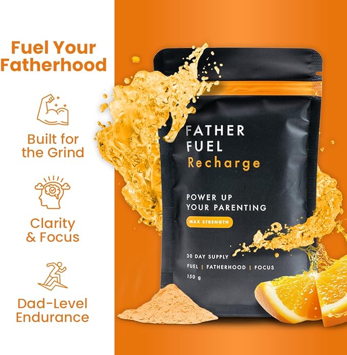 Recharge – Crash-Free Energy & Focus Powder for Men | Dad-Built Formula with Ginseng, L-Theanine, Inositol, CoQ10 & B-Vitamins | 30-Day Supply – Daily Strength & Stamina