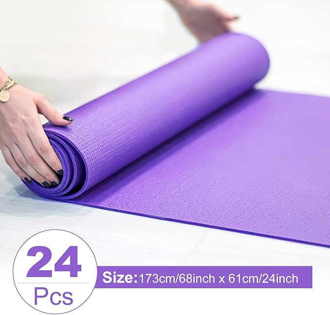 Funtery 24 Pcs 3 mm Thick Yoga Mat Exercise Workout Mat Non Slip Fitness Yoga Pad for Women Gym Home Yoga Pilates