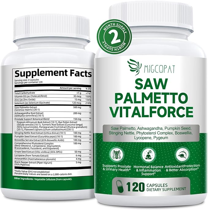 23-in-1 Saw Palmetto for Men 10000 mg Saw Palmetto per Serving, Prostate Health Supplement Pro with Ashwagandha, Pumpkin Seed, Stinging Nettle for Prostate, DHT Blocker, Urinary & Hormones, 120 Caps