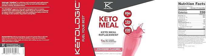 KetoLogic Keto Meal Replacement Shake Powder For Optimal Results + MCT Oil + Grass-Fed Whey - Perfectly Formulated Macros for Ketosis - 20 Servings - Strawberry
