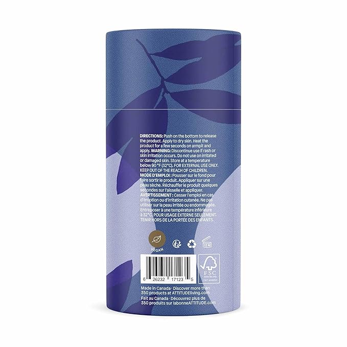 ATTITUDE Natural Deodorant, Aluminum-free, Odor Control & Long Lasting, Nourishing Ingredients, Castor and Jojoba Oils, Baking Soda-free, EWG Verified, For Men and Women, Sea Salt, 3 Oz
