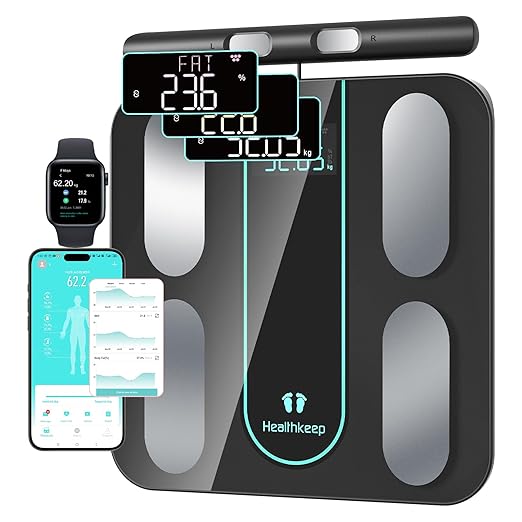 Smart Body Composition Scale – 8‑Electrode Dual‑Frequency BIA · 21 Body Metrics · 400 lb· App Sync (Fitdays, Apple Health,Google Fit) · Auto Recognition · 5 mm Tempered‑Glass Stable Platform