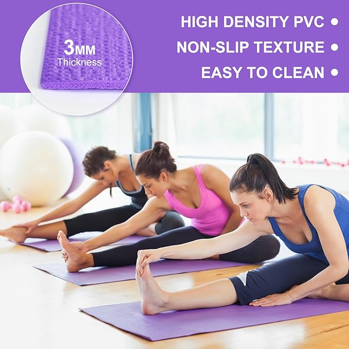Funtery 24 Pcs 3 mm Thick Yoga Mat Exercise Workout Mat Non Slip Fitness Yoga Pad for Women Gym Home Yoga Pilates