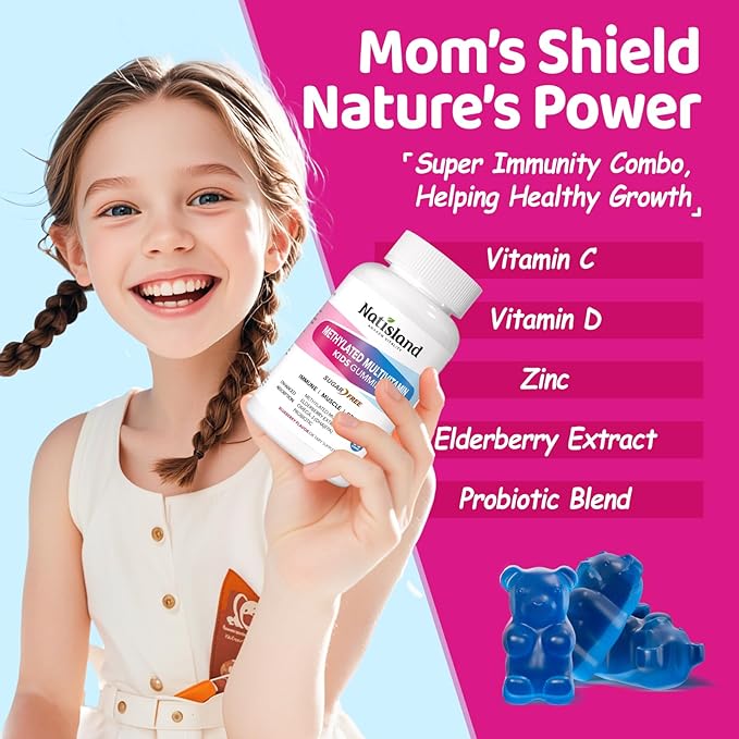 Kids Methylated Multivitamin - Chewable Multivitamin for Kids & Teens 4+, With L Methylfolate, Vegan Omega-3, Zinc, Probiotics & Elderberry, Immune Support, Brain Health, MTHFR Supplement, 2PC