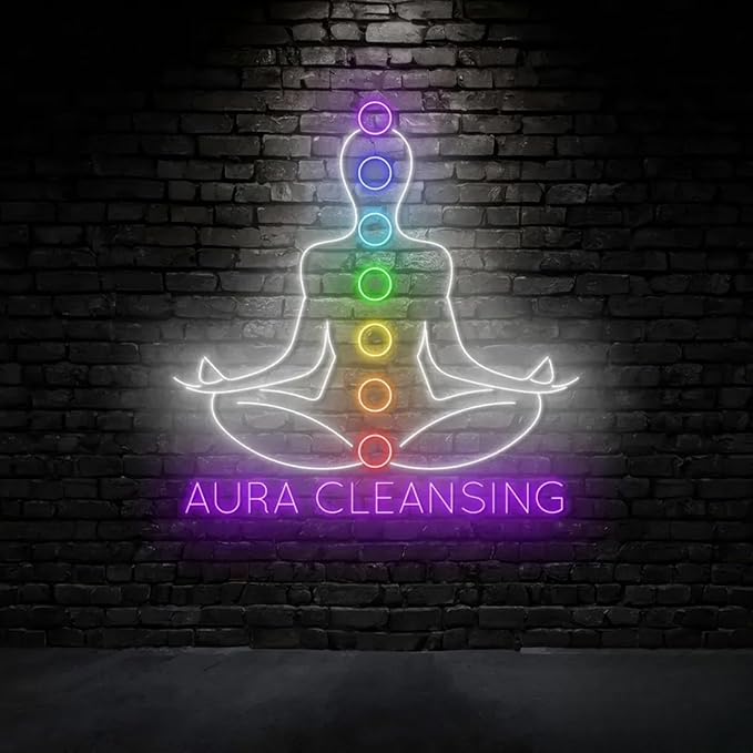 Aura Cleansing Neon Sign, Isha Yoga Neon Light, Meditation Led Light, Vipassana Wall Art, Mindfulness Home Wall, Pilates Studio Art Yoga Lover Gift, Psychic Chakras Healing Exercise