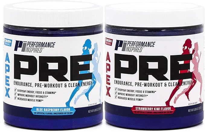 PERFORMANCE INSPIRED Nutrition - APEX Pre Workout Powder - Increase Energy & Endurance - Caffeine - Beta Alanine - All Natural - Vegan Formula - Blue Raspberry
