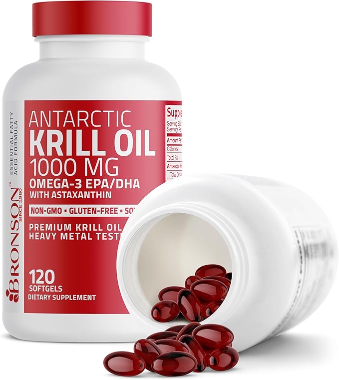 Bronson Antarctic Krill Oil 1000 mg with Omega-3s EPA, DHA, Astaxanthin and Phospholipids 120 Softgels