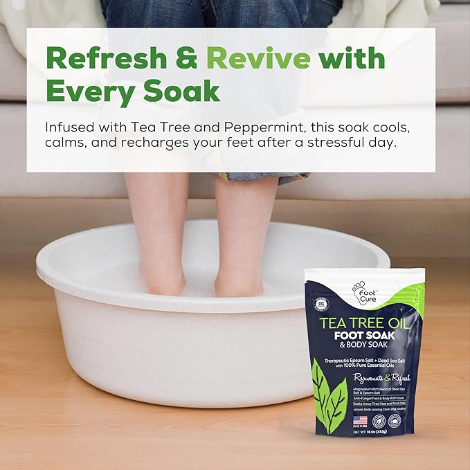 Tea Tree Oil Foot Soak with Epsom Salt - Best Toenail Fungus Treatment, Athletes Foot & Softens Calluses - Soothes Sore & Tired Feet, Fungal Toe, Foot Odor Scent, Spa Pedicure - Made in USA - 2 Pack