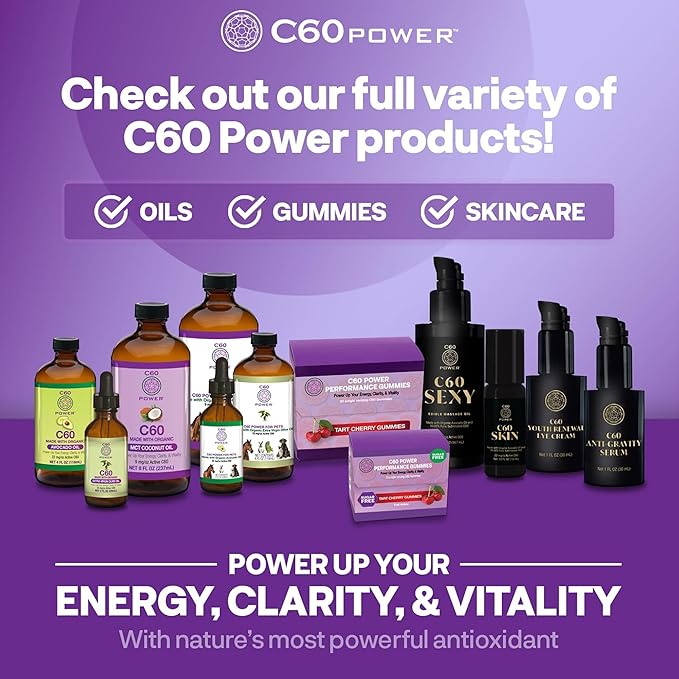C60 Power - MCT 2-oz.- Organic MCT Coconut Oil, 2 Fl Oz, 99.99% Pure Carbon Fullerenes, Lift Oxidative Burden, Optimize Mitochondrial Function