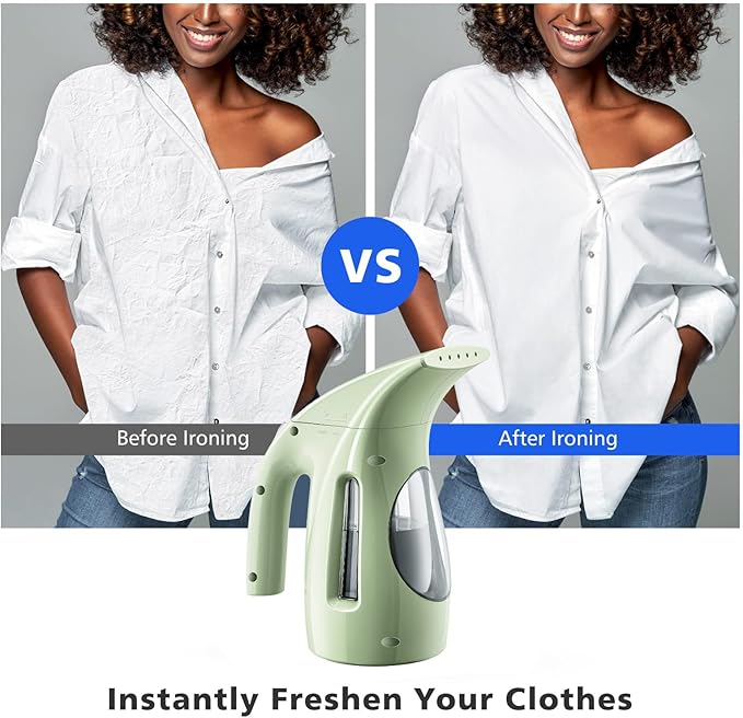 HiLIFE Steamer for Clothes, Portable Handheld Design, 240ml Big Capacity, 700W, Strong Penetrating Steam, Removes Wrinkle, for Home, Office and Travel(ONLY FOR 120V)(Green)
