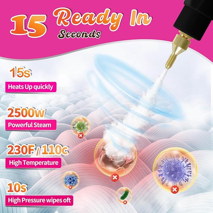 2500W Handheld Steam Cleaner,Steamer for Cleaning,15SFast Heating High Pressure Portable Steam Cleaner (White-(New Version))