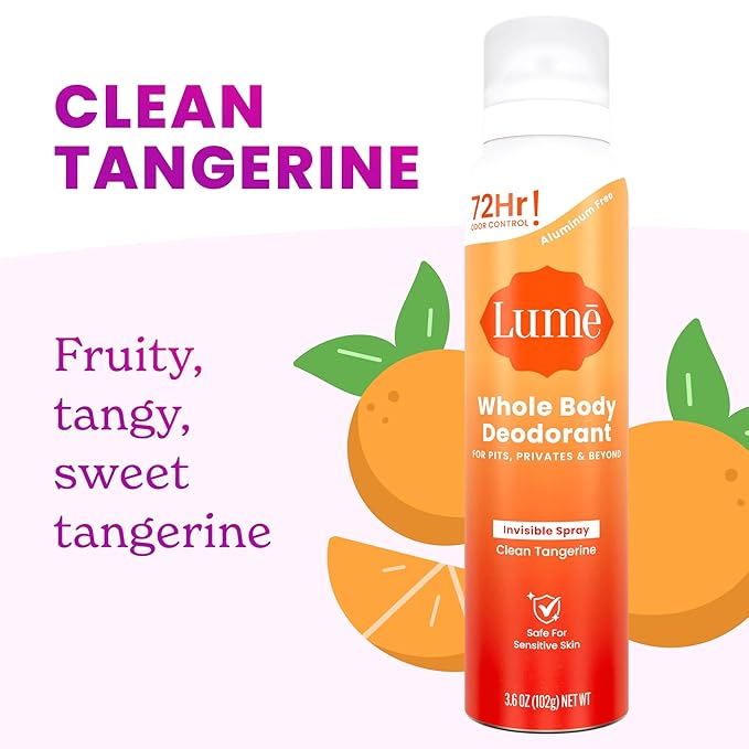 Lume Invisible Spray Deodorant For Women - Deodorant Spray + Mini Bundle - 72 Hr Odor Control - Ozone Friendly - Aluminum & Baking Soda Free, Skin Loving - 3.6 ounce + 1.0 ounce Mini (Clean Tangerine)