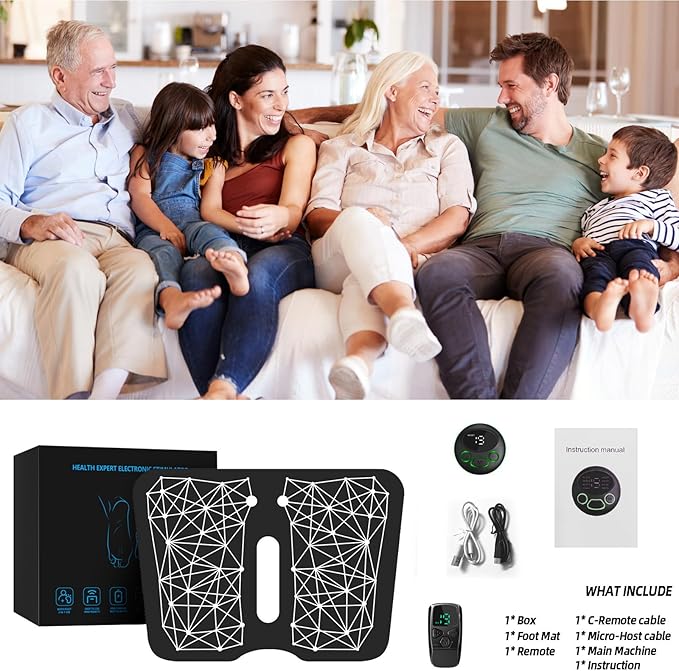 EMS Foot Massager Mat Back Massager for Neuropathy Pain Relief Electric Legs Feet Stimulator Machine Acupressure Pad with Remote Control