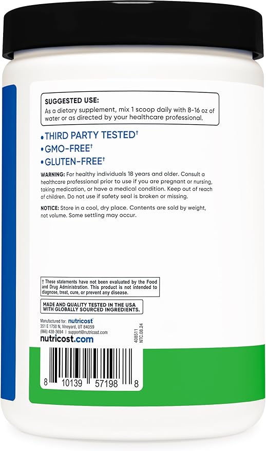 Nutricost BCAA + Hydration Powder (Green Apple) 30 Servings - Branched Chain Amino Acids with Hydration Complex - Gluten-Free, Non-GMO