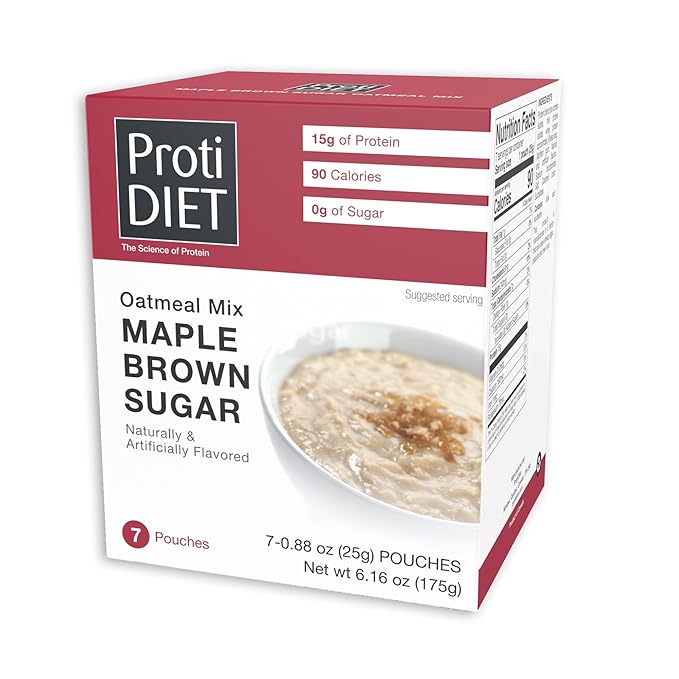 ProtiDIET High Protein Maple Brown Sugar Oatmeal - Keto-Friendly Sugar free Instant Oatmeal for a Healthy and Nutritious Breakfast, Packed with Essential Nutrients - 7 Count Box