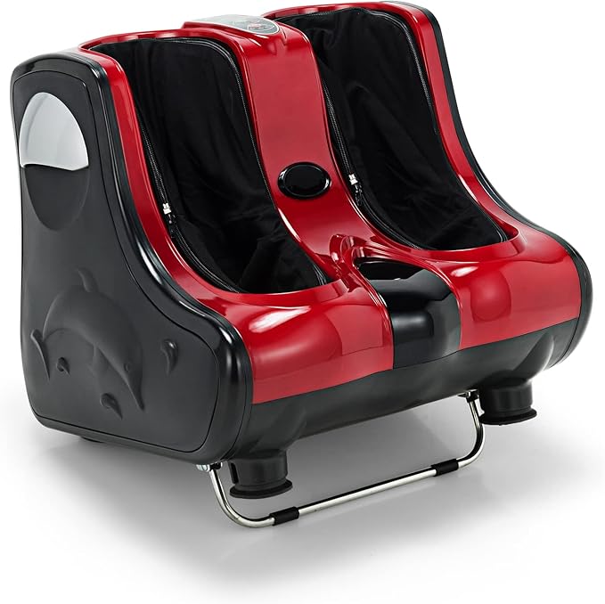 Giantex Foot and Calf Massager with Heat - Shiatsu Foot Massager Machine with Vibration, Deep Kneading, 3-Level Intensity Modes, Electric Foot Massager for Tired Feet, Leg, Calf Pain Relief (Red)