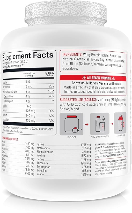 Basic Whey Protein Isolate, 26g Protein, 0g Fat, Gluten-Free, RBST-Free, Rapid Absorption, 110 Calories (5 Pound, Peanut Butter Cookie)