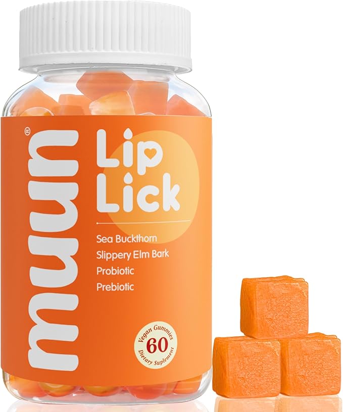 Muun Vaginal Dryness Gummy for Perimenopause Menopause with Slippery Elm Bark, Omega 6, 7, & 9, 3 Billion CFUs Probiotic, Prebiotic- Estrogen Free, Hormone Free Vaginal Moisturizer