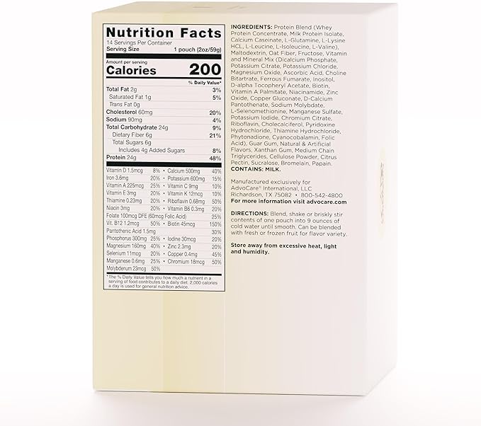 AdvoCare Meal Replacement Shake - Convenient, Delicious Shake Mix with Vitamins, Fiber & Protein - Contains Whey Protein, Oat Fiber, Biotin & More - Vanilla, 14 Pouches