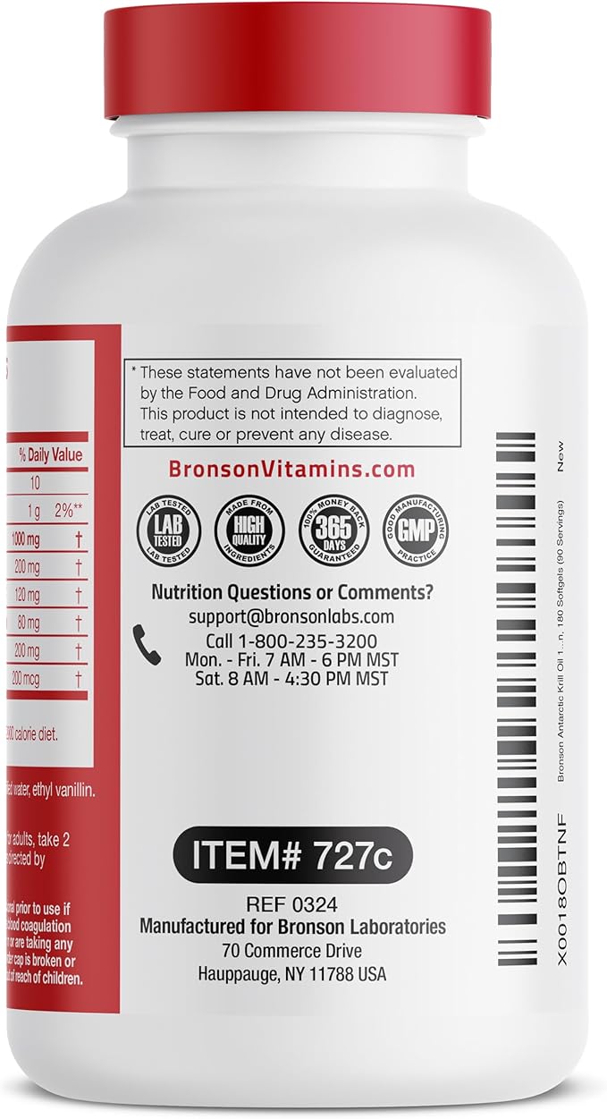 Bronson Antarctic Krill Oil 1000 mg with Omega-3s EPA, DHA, Astaxanthin and Phospholipids 180 Softgels