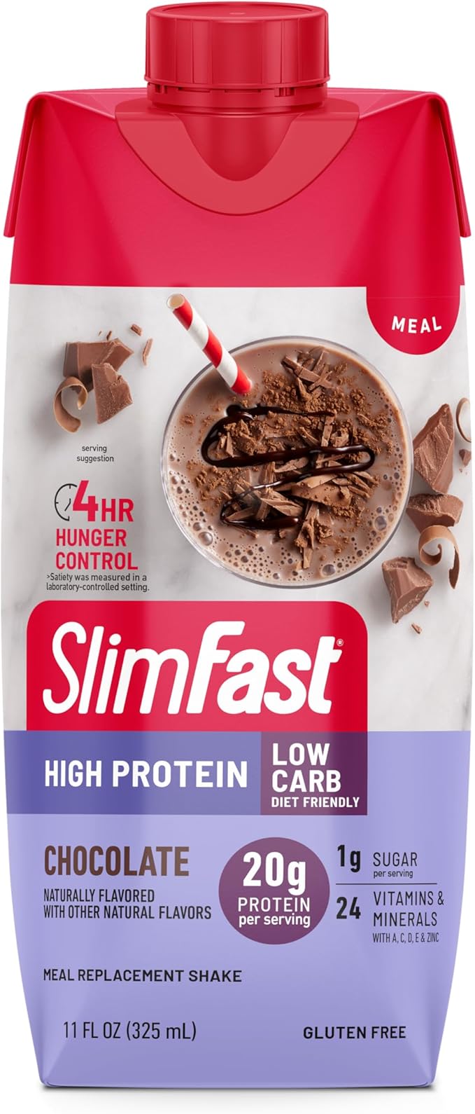 SlimFast Protein Shake, Chocolate- 20g Protein, Meal Replacement Shake Ready to Drink, High Protein with Low Carb and Low Sugar, 24 Vitamins and Minerals, 12 Count (Pack of 1) (Packaging May Vary)