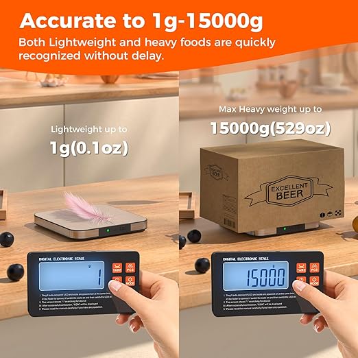 Food Scale with Split Wireless LCD Display, 33lb Digital Kitchen Scale with 7 Units Tare Function, 0.1oz High Accurate Smart Cooking Scale for Baking/Cooking/Meal Prep/Milk/Dieting
