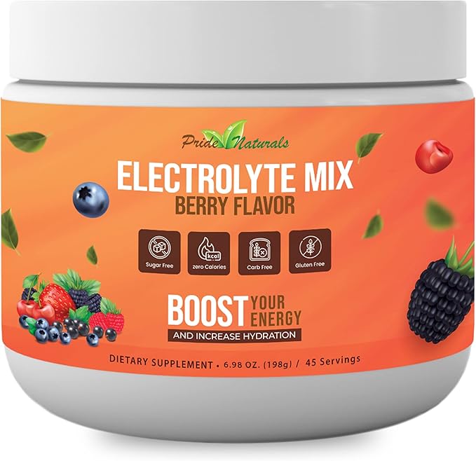 Electrolyte Powder - Refreshing Workout Recovery Electrolytes, Sugar Free, Gluten Free & Vegan, Pure Keto & Paleo Hydration Beverage, Immune Boosting Vitamins (198 Grams, Berry)