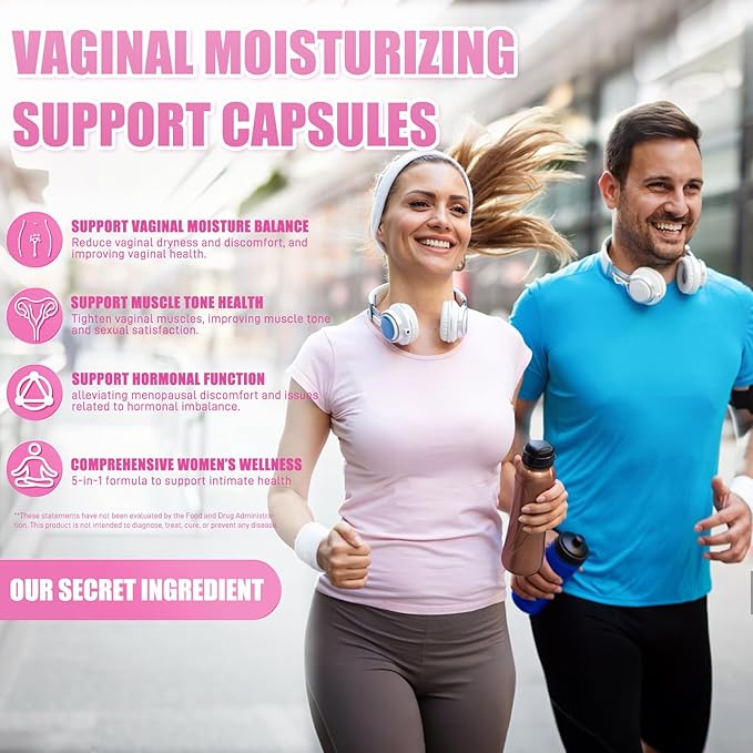 Vaginal Moisturizer Capsules Kacip Fatimah 1000mg, Manjakni 200mg & Slippery Elm Synergize to Moisturize, Tighten, Ease Vaginal Dryness, Maintain Elasticity & pH Balance. Vegan, 60 Capsules (1)
