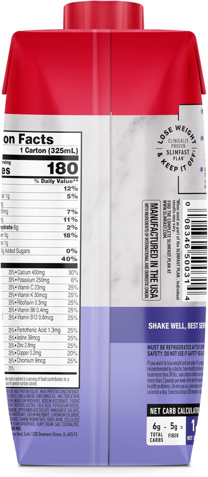 SlimFast Protein Shake, Vanilla- 20g Protein, Meal Replacement Shake Ready to Drink, High Protein with Low Carb and Low Sugar, 24 Vitamins and Minerals, 12 Count (Pack of 1) (Packaging May Vary)