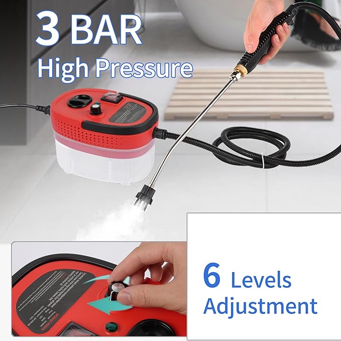 Handheld Steam Cleaner Portable High-pressure Steam Cleaner with 3 Brushes and 1 Glass Scraper Quickly Generates High-temperature Steam to Deeply Clean Kitchens and Car Seats