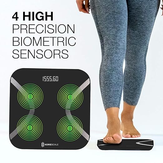 Korescale Gen2 Digital Smart Scale with BMI, Body Fat, Muscle Mass, Weight | Highly Accurate Bathroom Scales, Bluetooth Composition Analyzer | Compatible with KoreHealth, Apple Health App (Black)