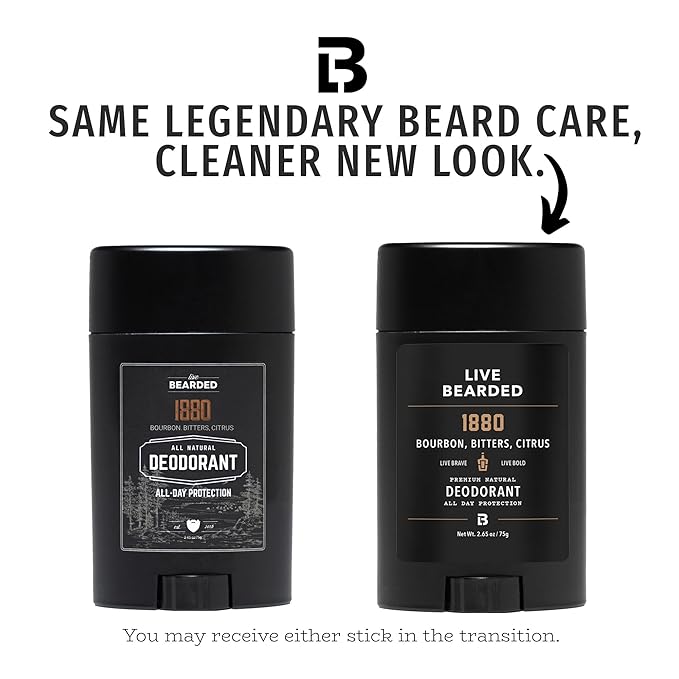 Live Bearded Men's Deodorant - Long Lasting, Aluminum Free, All Natural, Activated Charcoal Deodorant for Men, Travel Size - 1880, 3 Stick