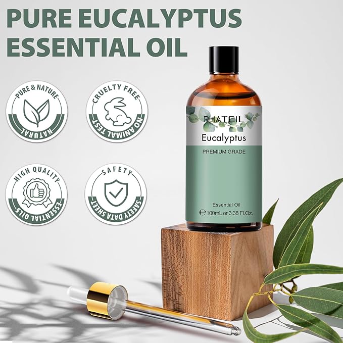 Pure Eucalyptus Essential Oil, 100% Pure Therapeutic Grade Premium Oil for Hair Care, Skin, Aromatherapy 3.38Fl Oz