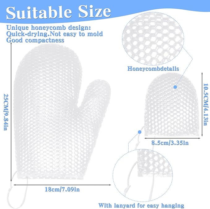 Vesici 2 Pcs Honeycomb Exfoliating Glove Set Exfoliating Bath Mitt Honeycomb Face and Body Scrubber Shower Mitt Sponges for Cleaning Body Shower Face Skin Beauty Spa(White)